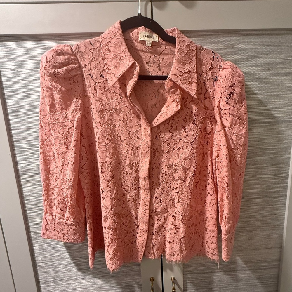 L'AGENCE Pink Lace Blouse